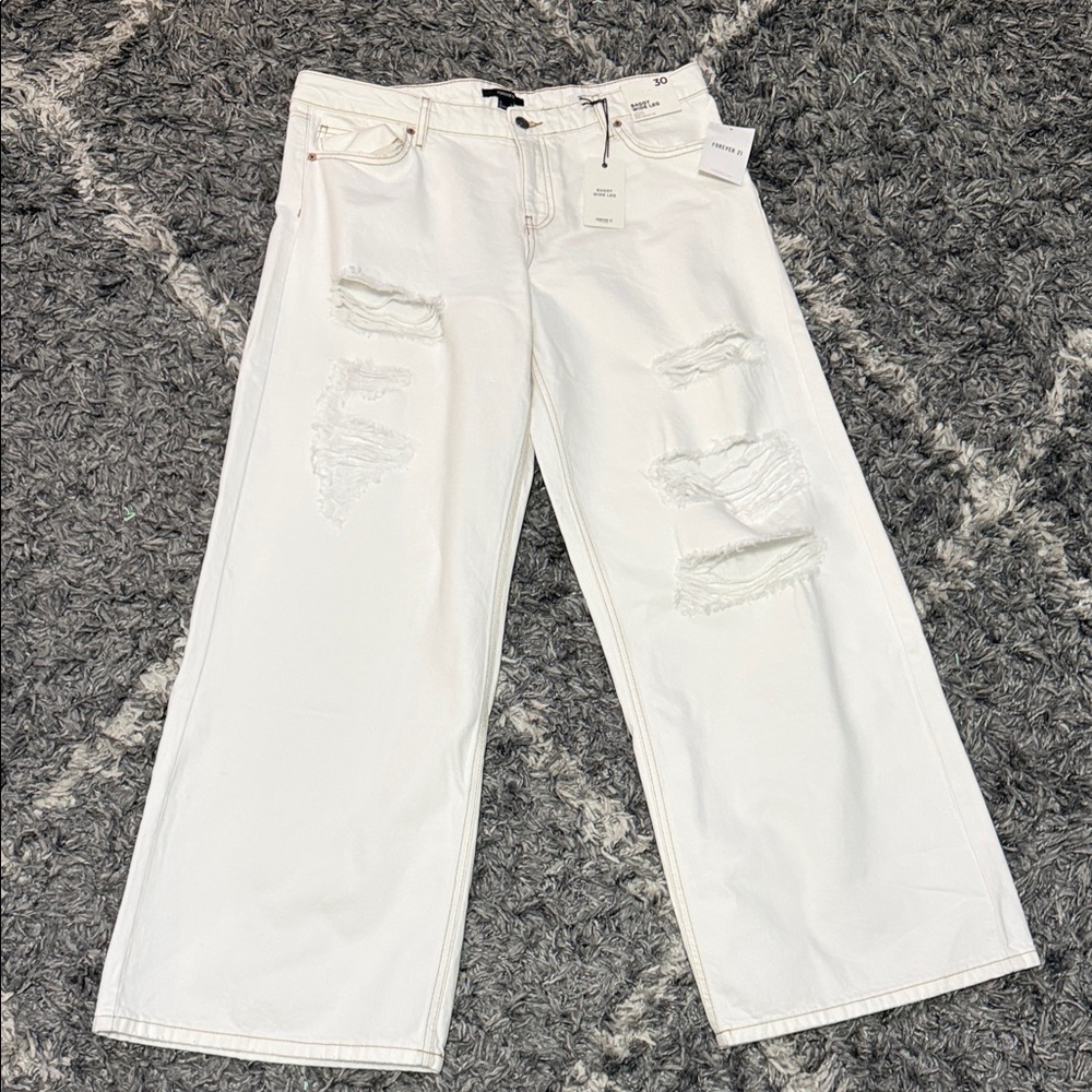 White Distressed Wide-Leg Women’s Jeans